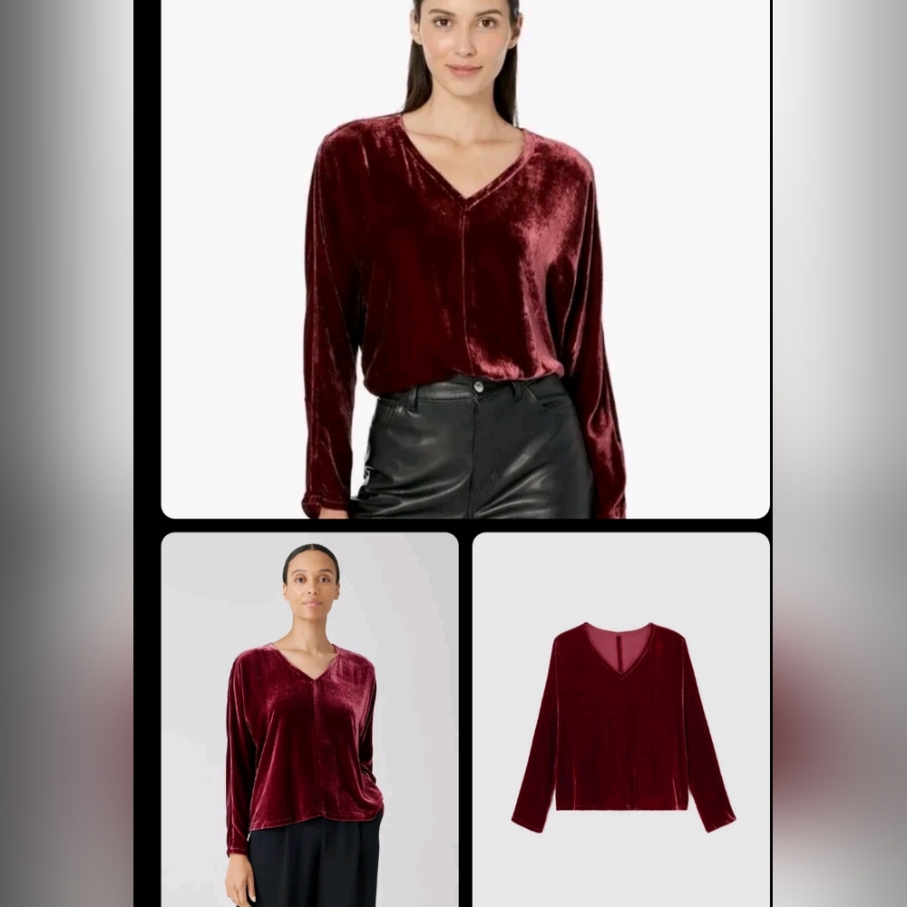 ❤️Eileen Fisher Red Crushed Velvet Silk Top Blouse Shirt Dolman XS M L XL $278